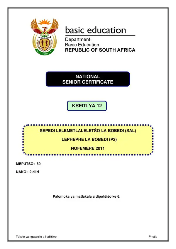 Grade 12 Sepedi past paper 2007 – Sepedi SAL P2