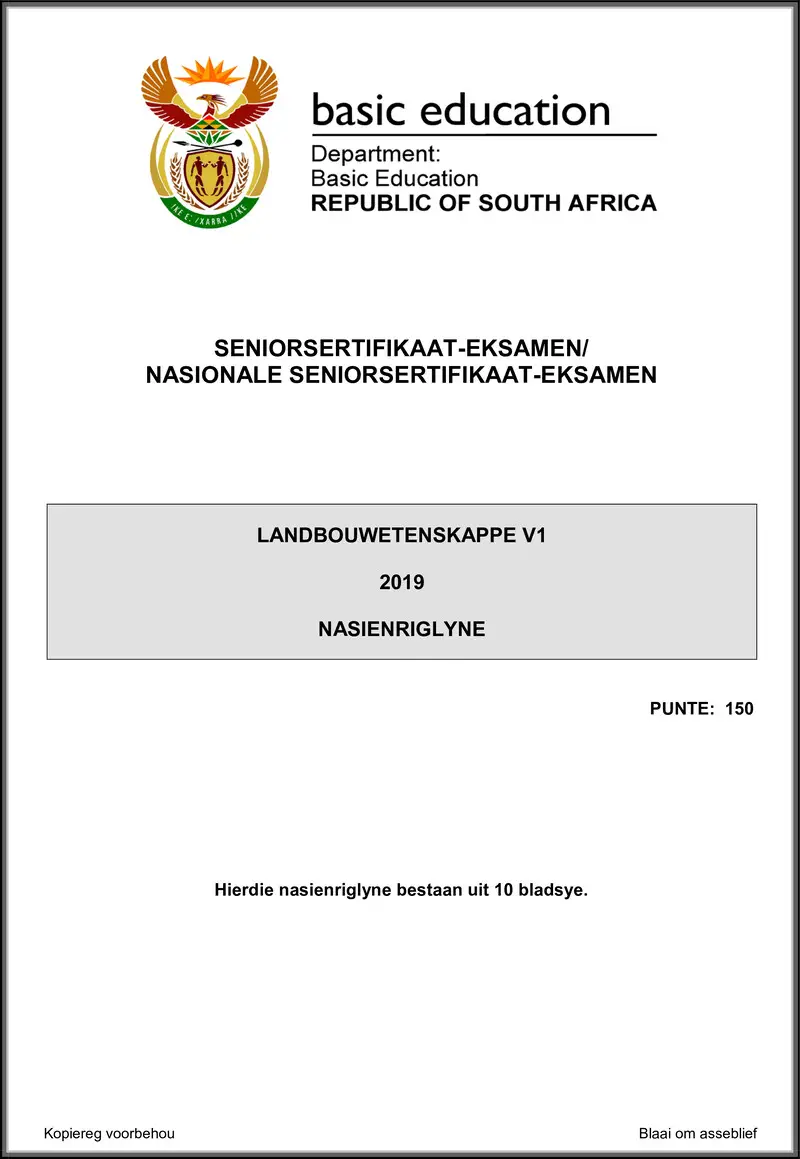 Grade 12 Agricultural Sciences past paper 2019 – agricultural sciences p1 may june 2019 memo afr gr12
