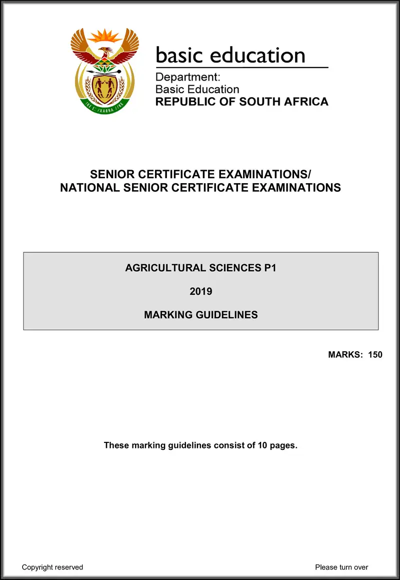 Grade 12 Agricultural Sciences past paper 2019 – agricultural sciences p1 may june 2019 memo eng gr12