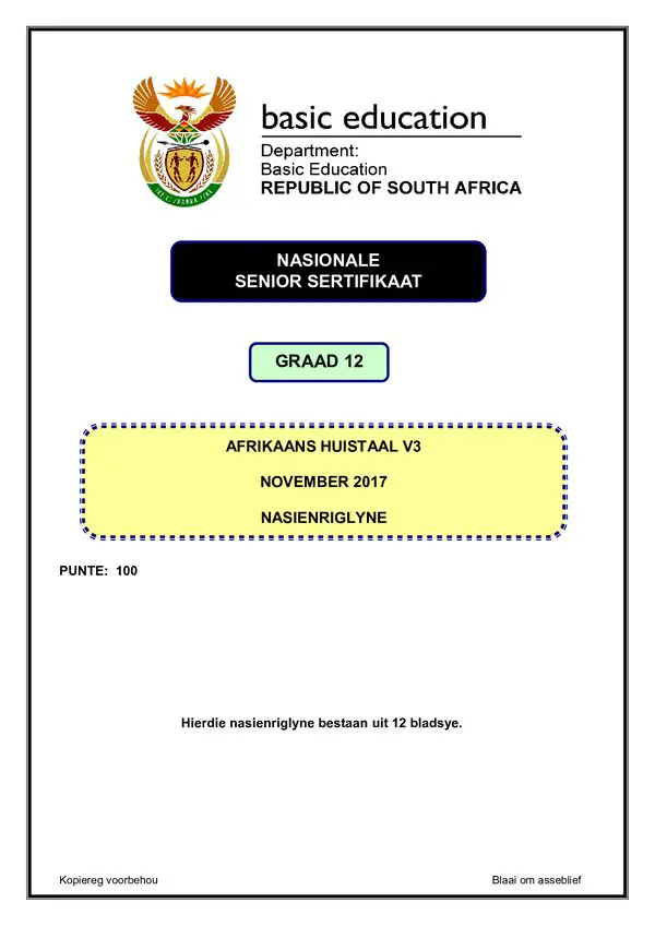 Grade 12 Afrikaans past paper 2017 – Afrikaans HL P3 memo