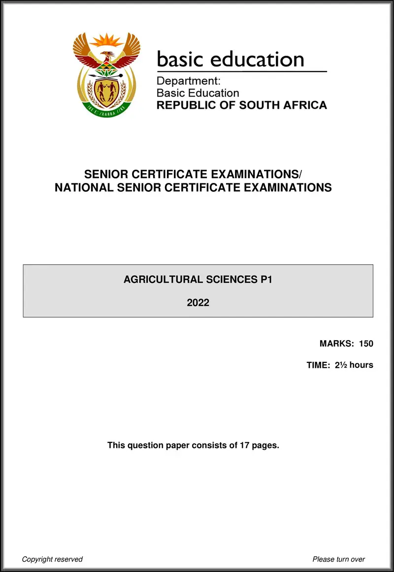 Grade 12 Agricultural Sciences past paper 2022 – agricultural sciences p1 may june 2022 eng gr12