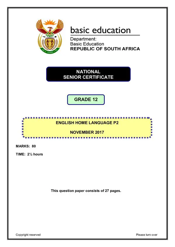 Grade 12 English past paper 2017 – English HL P2