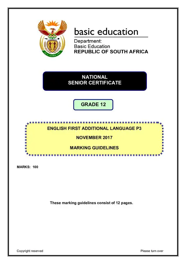 Grade 12 English past paper 2017 – English FAL P3 memo