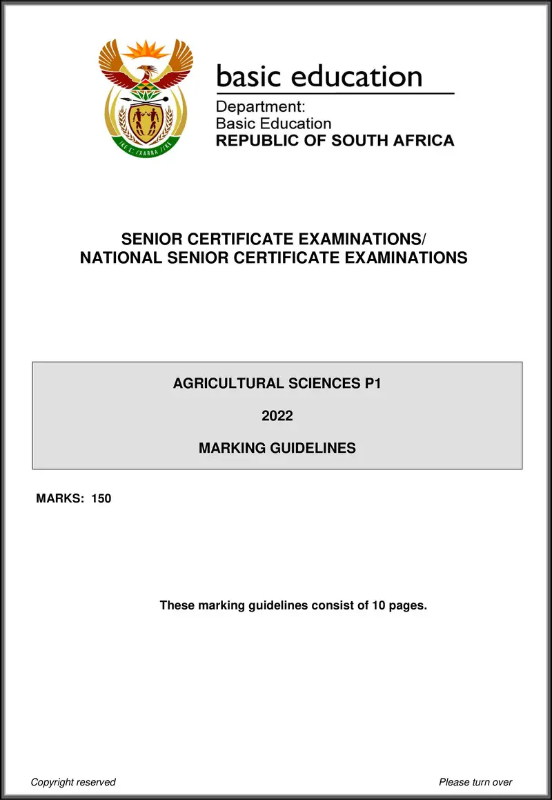 Grade 12 Agricultural Sciences past paper 2022 – agricultural sciences p1 may june 2022 mg eng gr12