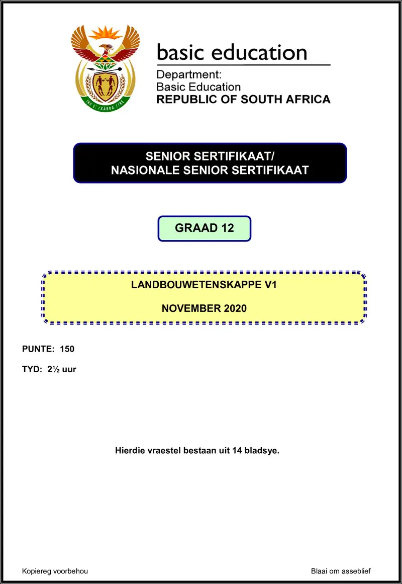 Grade 12 Agricultural Sciences past paper 2020 – agricultural sciences p1 nov 2020 afr gr12