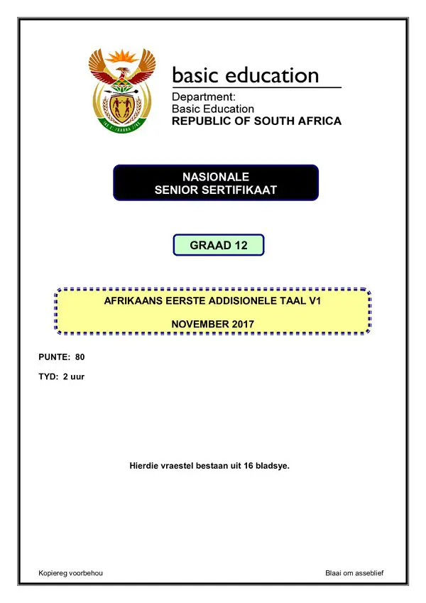 Grade 12 Afrikaans past paper 2015 – Afrikaans FAL P1