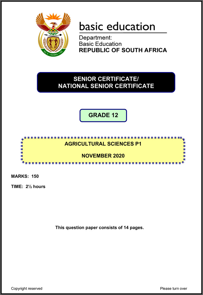 Grade 12 Agricultural Sciences past paper 2020 – agricultural sciences p1 nov 2020 eng gr12