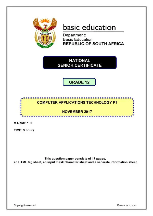 Grade 12 English past paper 2017 – Computer Application Technology Paper 1 (English)