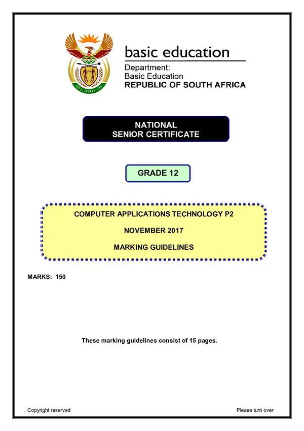 Grade 12 English past paper 2017 – Computer Application Technology Memo 2 (English)