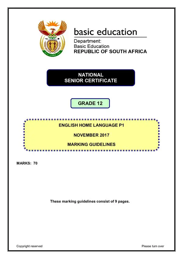 Grade 12 English past paper 2017 – English HL P1 memo