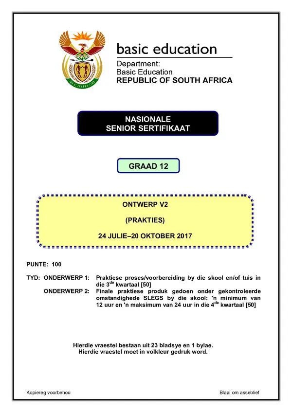 Grade 12 Afrikaans past paper 2017 – Design Paper 2 (Afrikaans)