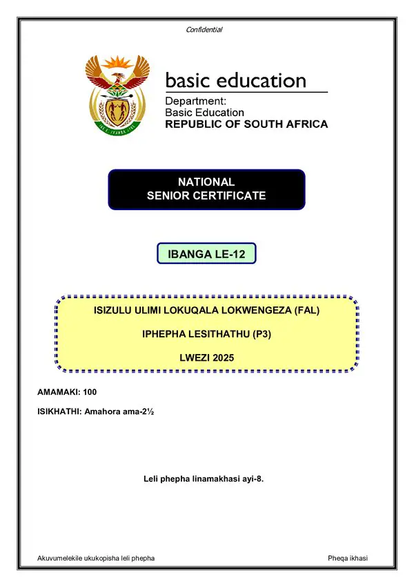 Grade 12 isiZulu past paper 2025 – IsiZulu FAL P3
