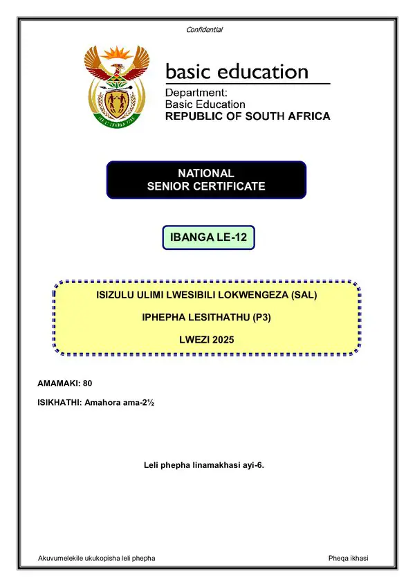 Grade 12 isiZulu past paper 2025 – IsiZulu SAL P3