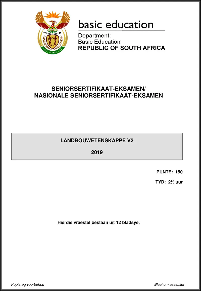 Grade 12 Agricultural Sciences past paper 2019 – agricultural sciences p2 may june 2019 afr gr12