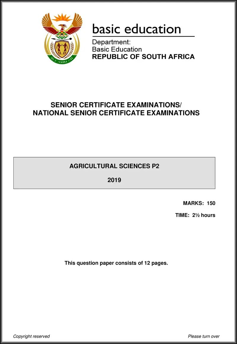 Grade 12 Agricultural Sciences past paper 2019 – agricultural sciences p2 may june 2019 eng gr12