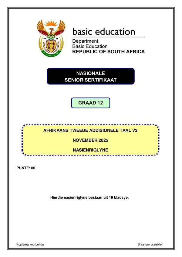 Grade 12 Afrikaans past paper 2025 – Afrikaans SAL P3 memo