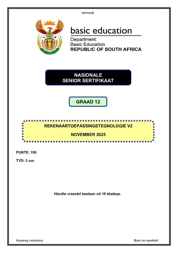 Grade 10 Afrikaans past paper 2025 – Computer Application Technology Paper 2 (Afrikaans)
