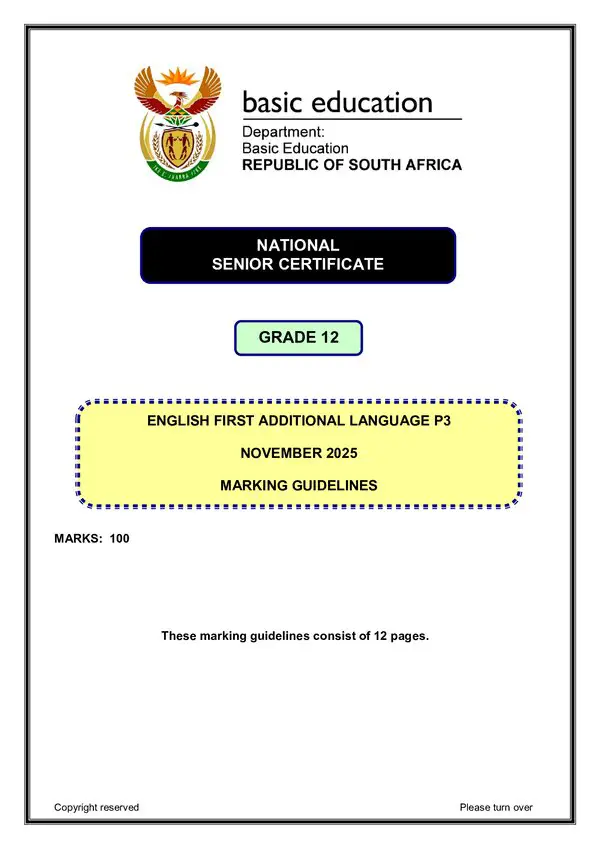 Grade 12 English past paper 2021 – English FAL P3 memo