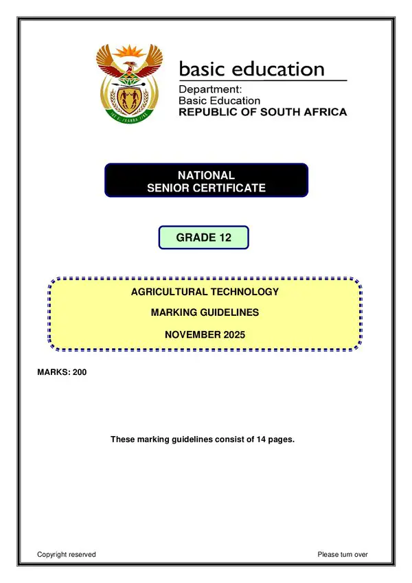 Grade 12 English past paper 2025 – Agricultural Technology Memo 1 (English)
