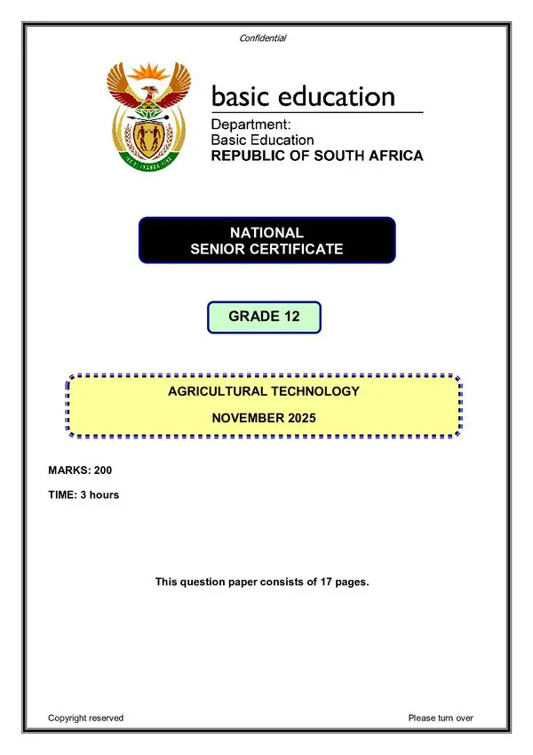Grade 12 English past paper 2025 – Agricultural Technology Paper 1 (English)