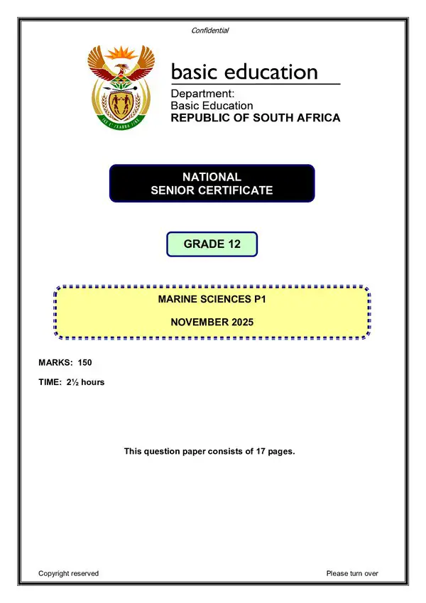 Grade 12 English past paper 2025 – Marine Sciences Paper 1 (English)