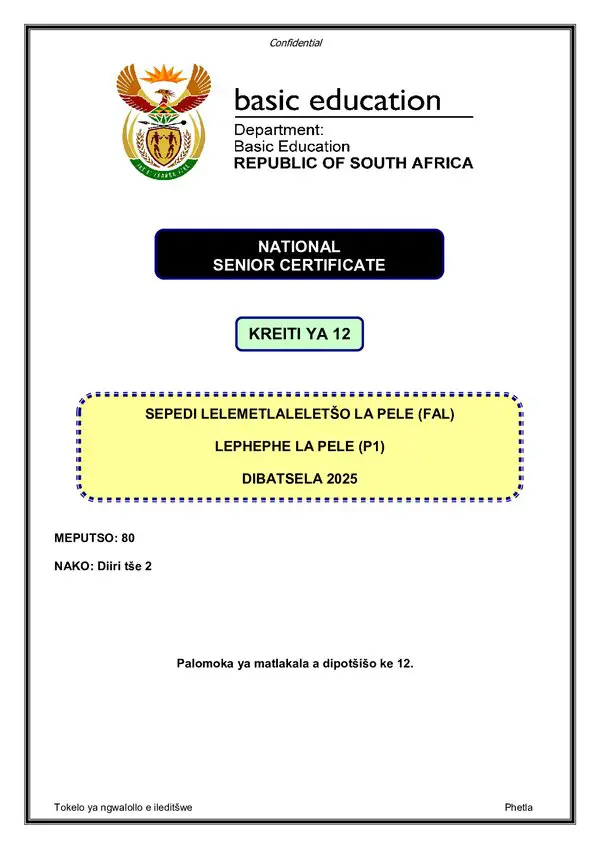 Grade 12 Sepedi past paper 2025 – Sepedi FAL P1