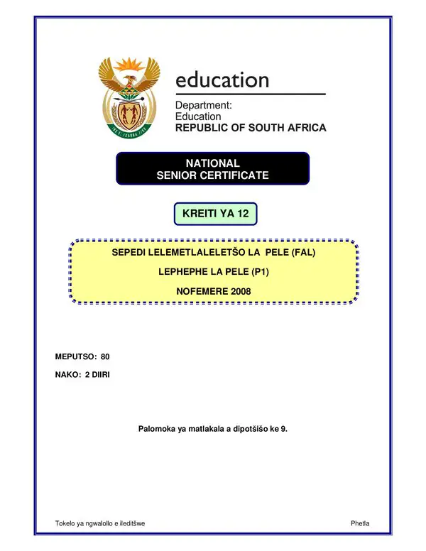 Grade 12 Sepedi past paper 2005 – Sepedi FAL P1