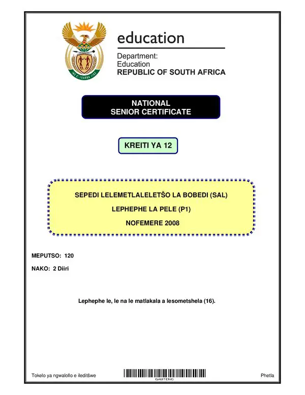 Grade 12 Sepedi past paper 2006 – Sepedi SAL P1 (Gauteng)