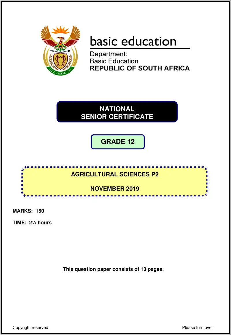 Grade 12 Agricultural Sciences past paper 2019 – agricultural sciences p2 nov 2019 eng gr12