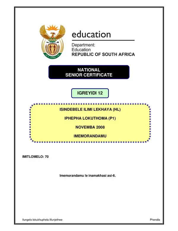 Grade 12 isiNdebele past paper 2008 – Isindebele HL P1 memo