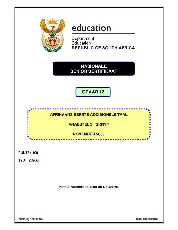 Grade 12 Afrikaans past paper 2004 – Afrikaans FAL P3