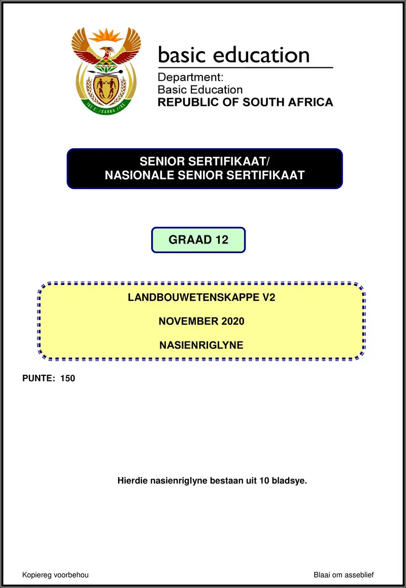 Grade 12 Agricultural Sciences past paper 2020 – agricultural sciences p2 nov 2020 memo afr gr12