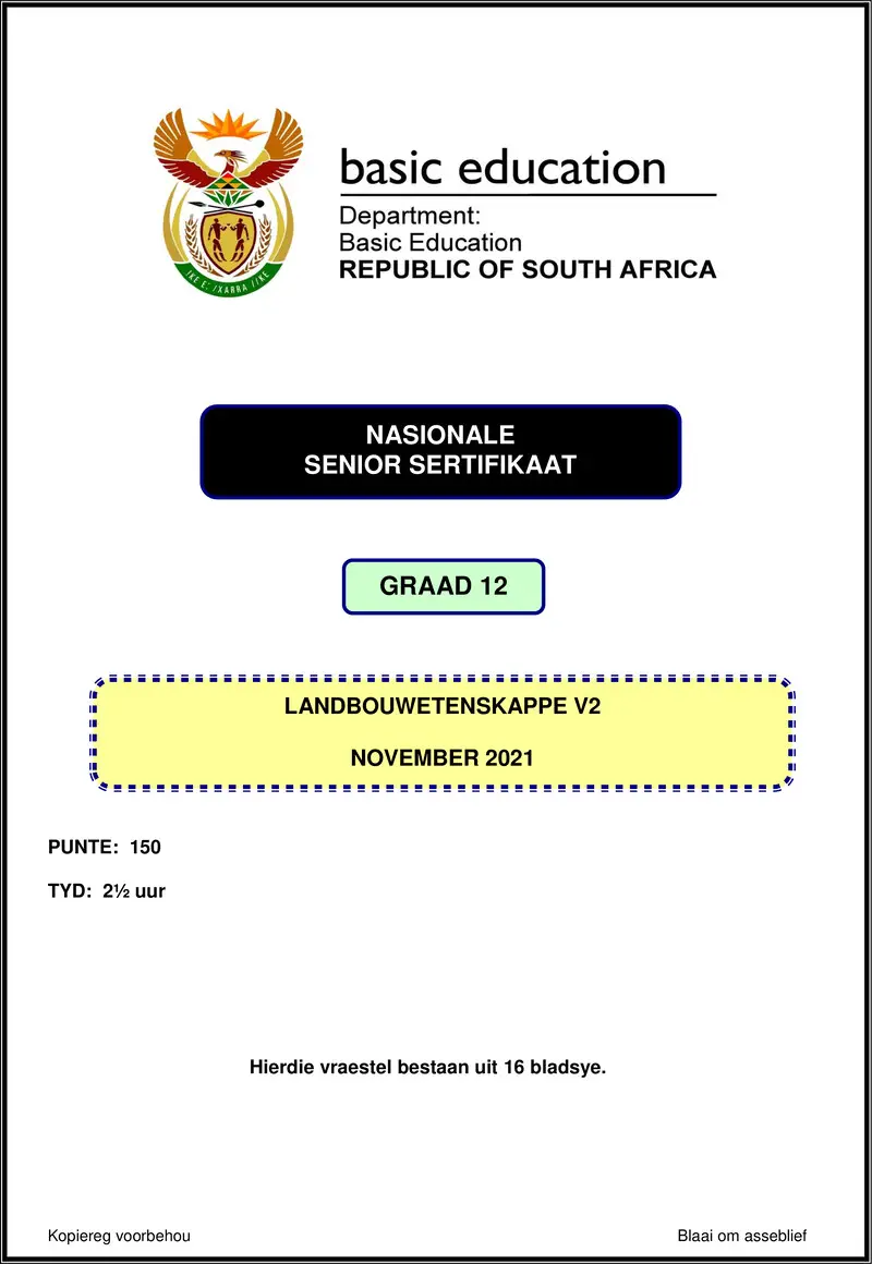 Grade 12 Agricultural Sciences past paper 2021 – agricultural sciences p2 nov 2021 afr gr12
