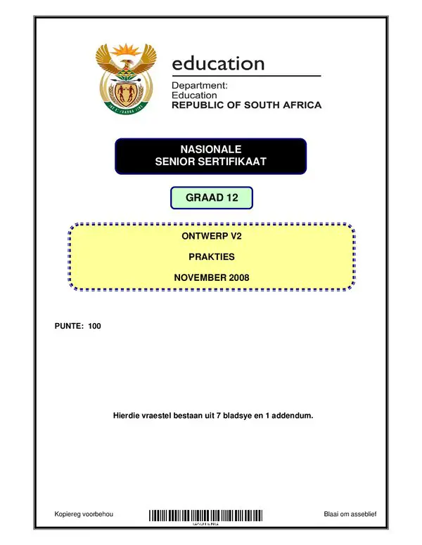 Grade 12 Afrikaans past paper 2007 – Design Practical P2 Afrikaans