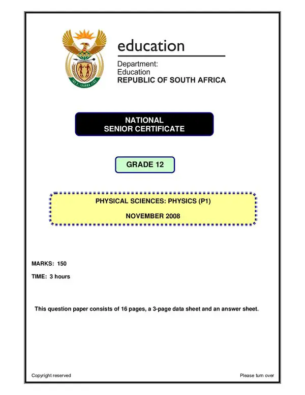Grade 12 English past paper 2008 – Physical Science P1 English
