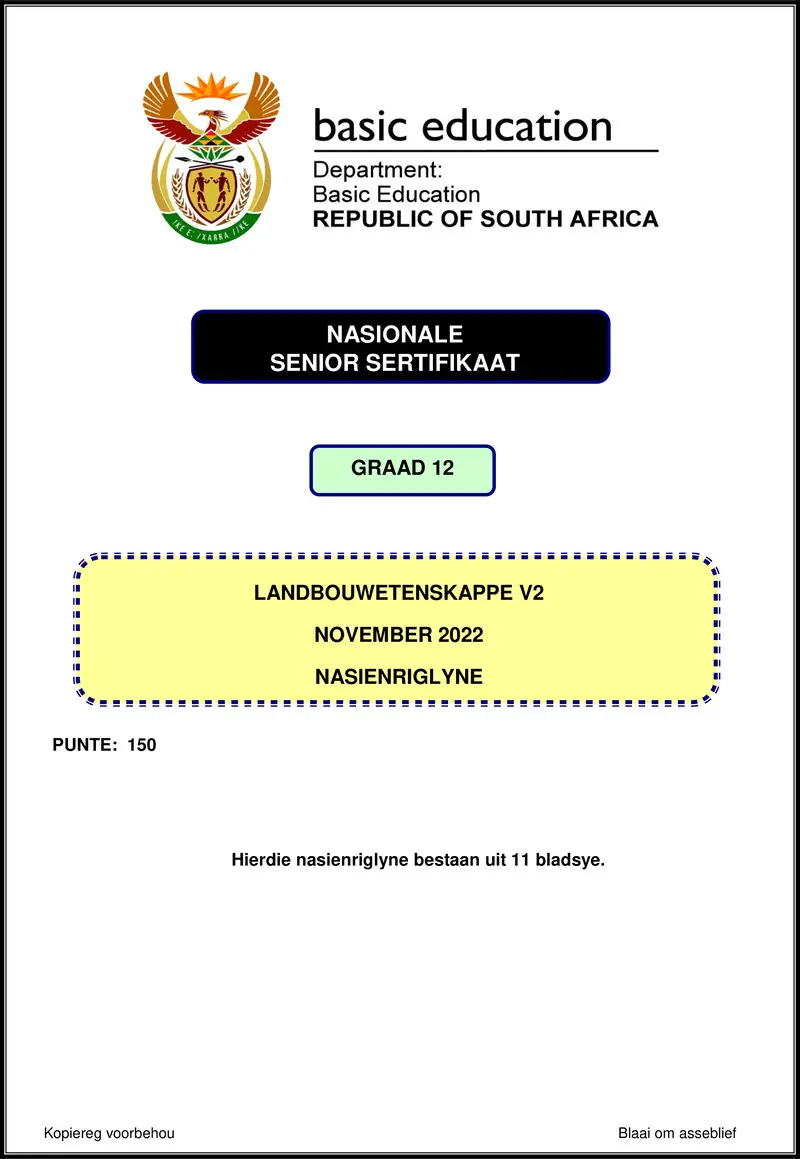Grade 12 Agricultural Sciences past paper 2022 – agricultural sciences p2 nov 2022 mg afr gr12