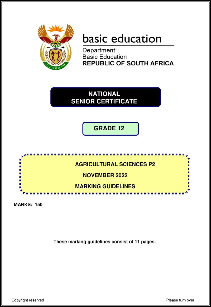 Grade 12 Agricultural Sciences past paper 2022 – agricultural sciences p2 nov 2022 mg eng gr12