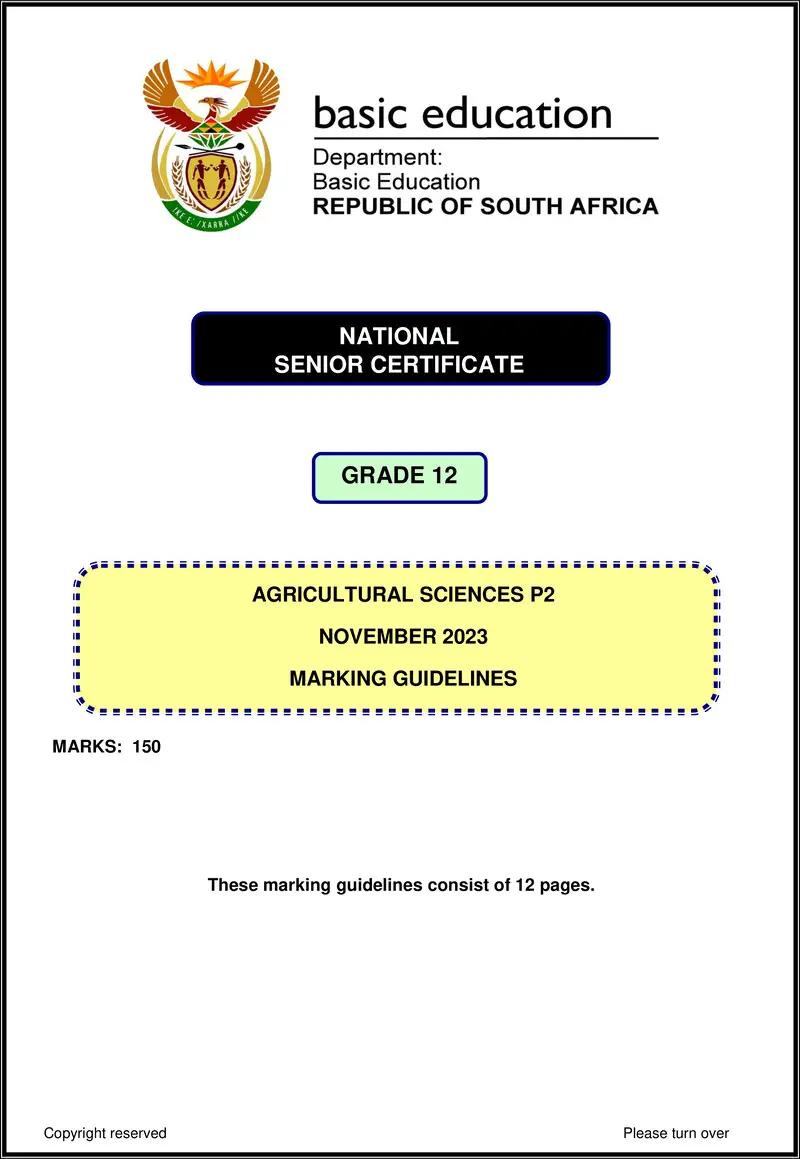 Grade 12 Agricultural Sciences past paper 2023 – agricultural sciences p2 nov 2023 mg eng gr12