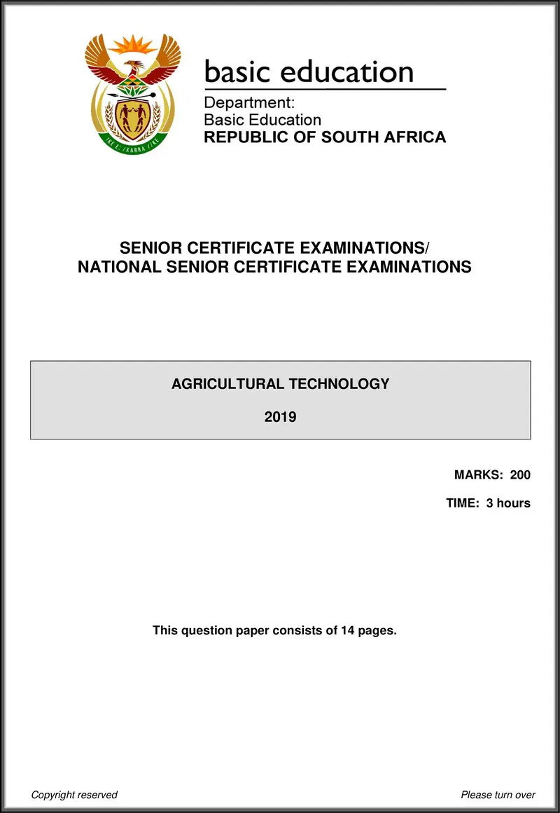 Grade 12 Agricultural Technology past paper 2019 – agricultural technology may june 2019 eng gr12