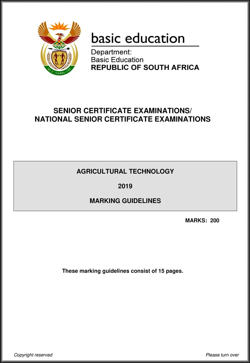 Grade 12 Agricultural Technology past paper 2019 – agricultural technology may june 2019 memo eng gr12