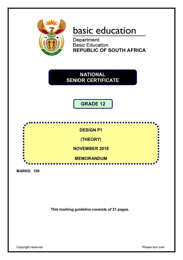 Grade 12 Design past paper 2016 – Design Memo 1 (Eng)