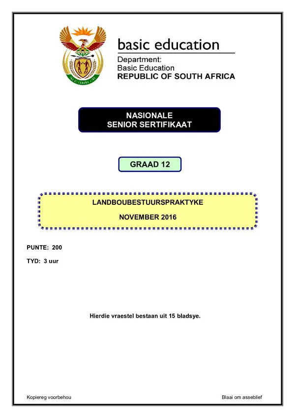 Grade 12 Afrikaans past paper 1997 – Agricultural Management Practices Paper 1 (Afrikaans)