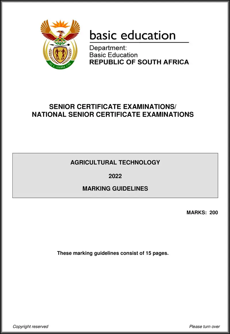 Grade 12 Agricultural Technology past paper 2022 – agricultural technology may june 2022 mg eng gr12