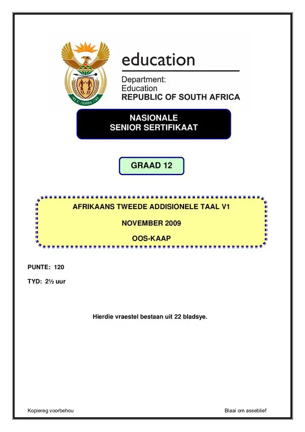 Grade 12 Afrikaans past paper 2001 – Afrikaans SAL P1 (Eastern Cape)