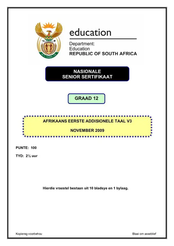 Grade 12 Afrikaans past paper 2007 – Afrikaans FAL P3
