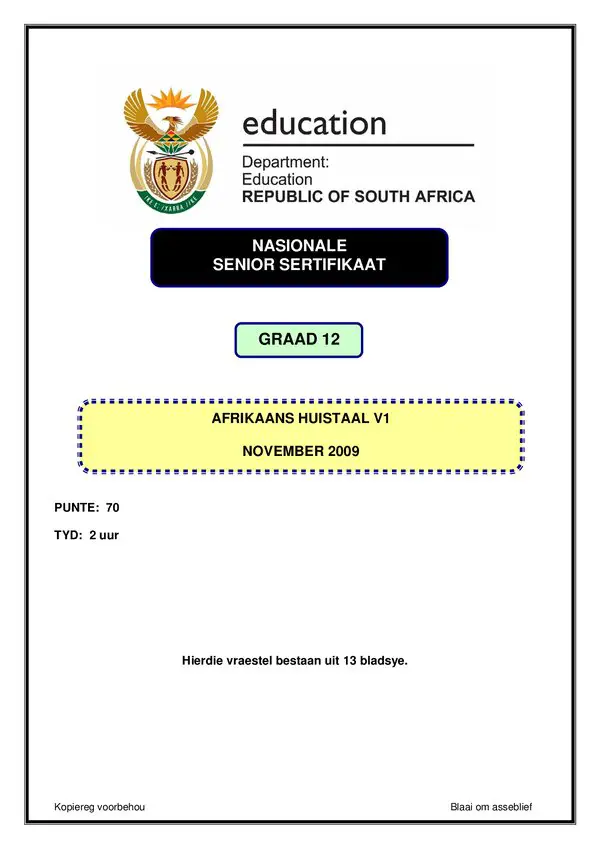 Grade 12 Afrikaans past paper 2008 – Afrikaans HL P1