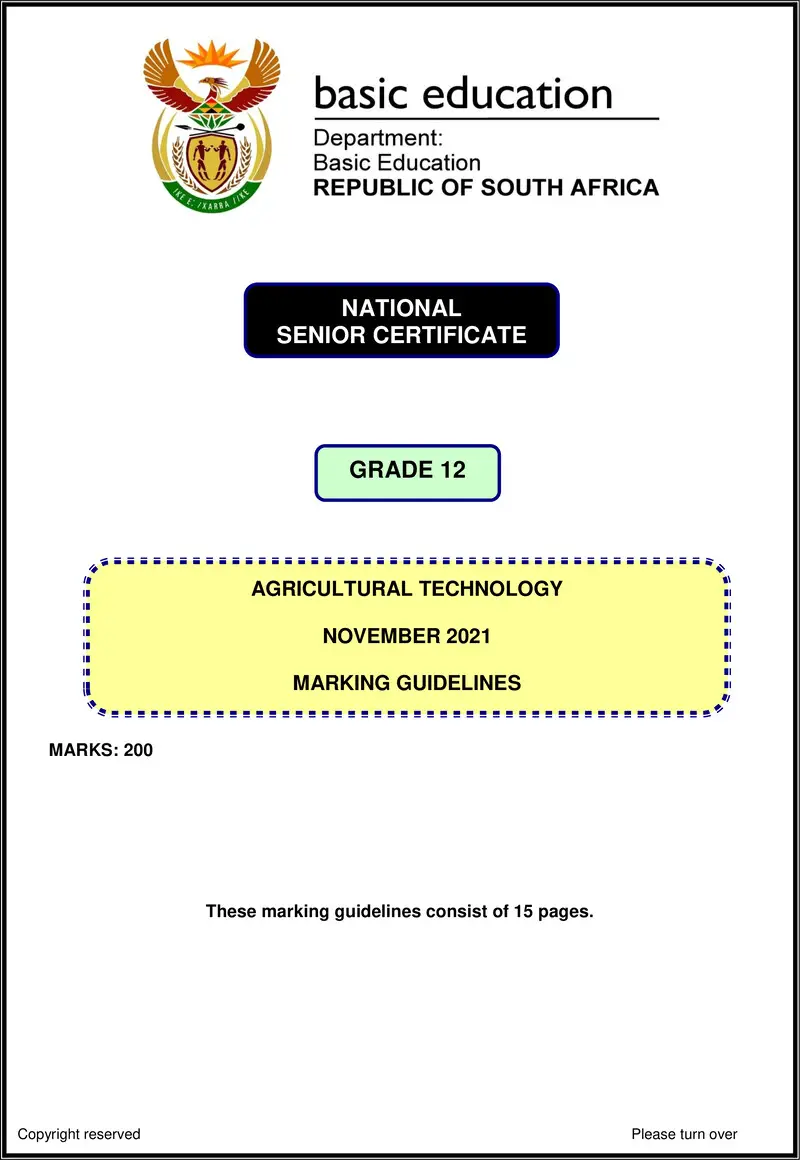 Grade 12 Agricultural Technology past paper 2021 – agricultural technology nov 2021 mg eng 1 gr12