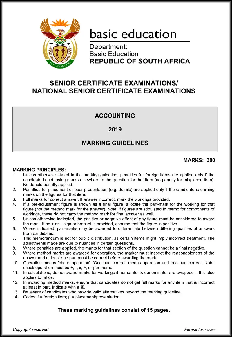 Grade 12 Accounting past paper 2019 – accounting may june 2019 memo eng gr12