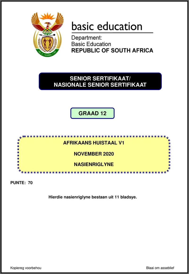 Grade 12 Afrikaans past paper 2020 – afrikaans hl p1 nov 2020 memo gr12