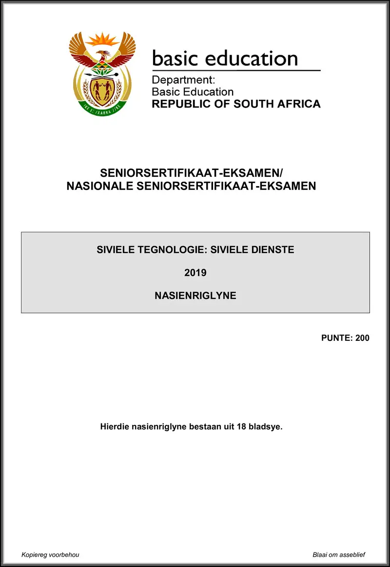 Grade 12 Civil Technology past paper 2019 – civil technology may june 2019 civil services memo afr gr12